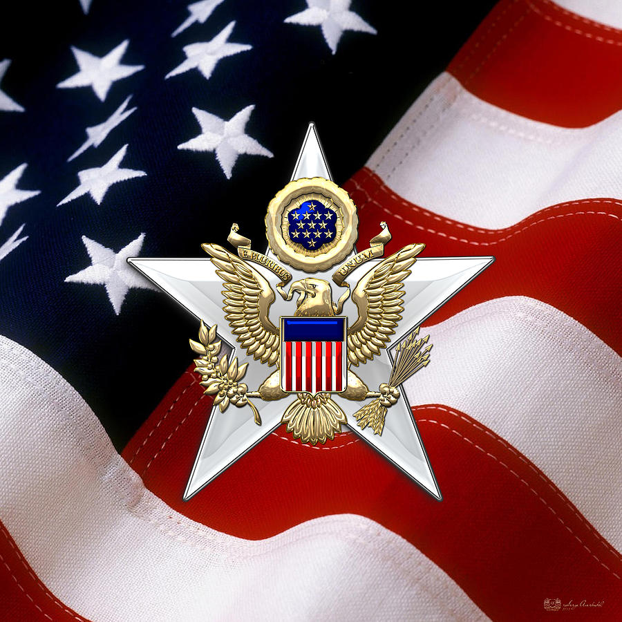 Army Staff Branch Insignia over U. S. Flag Digital Art by Serge Averbukh