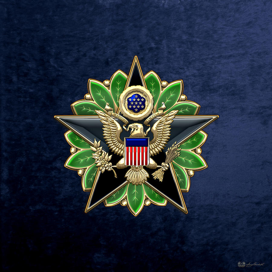Army Staff Identification Badge on Blue Velvet Digital Art by Serge Averbukh