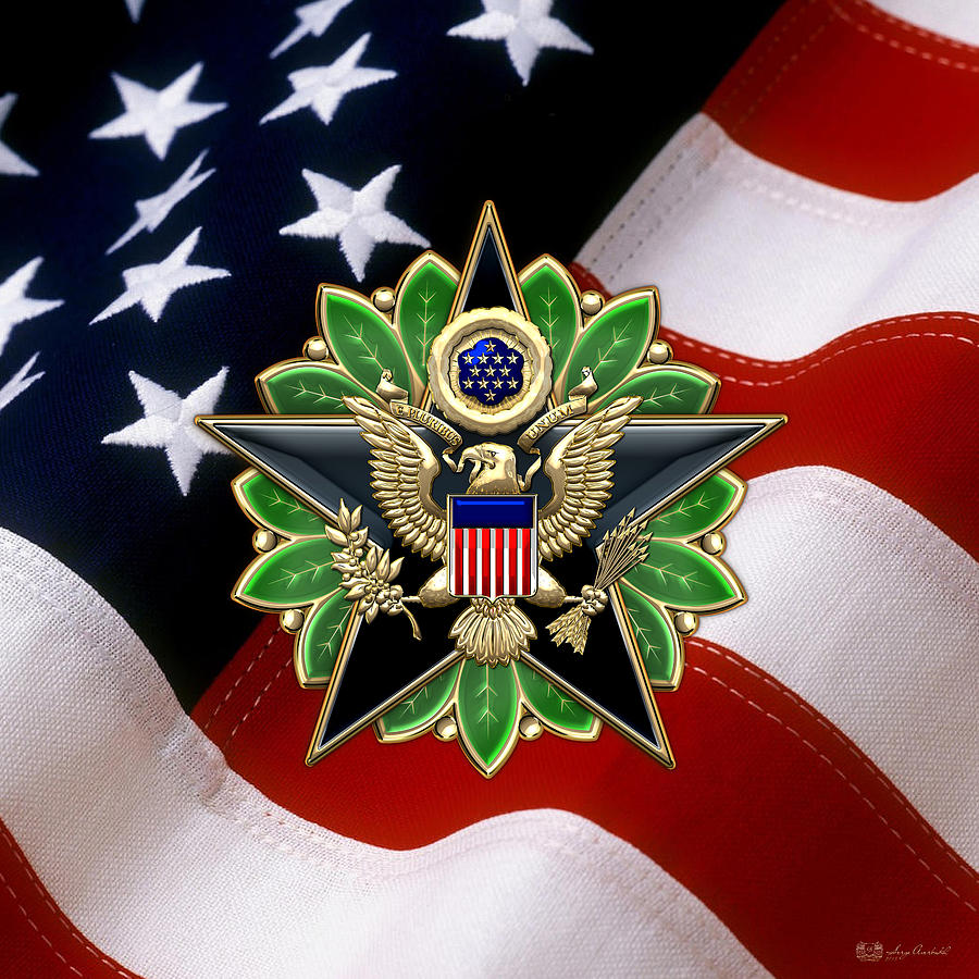 Army Staff Identification Badge over U. S. Flag Digital Art by Serge Averbukh