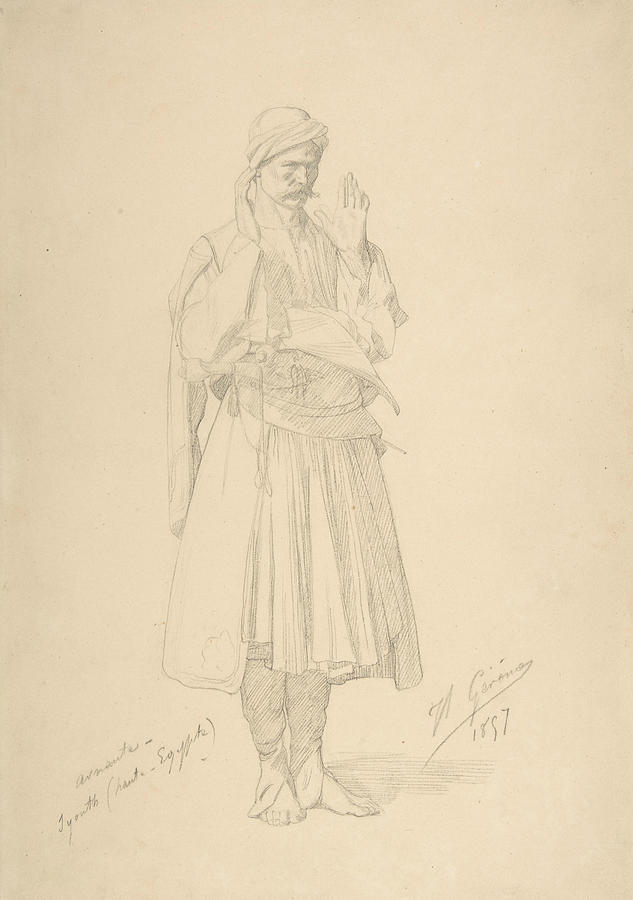 Arnaut Officer in Prayer Drawing by Jean-Leon Gerome
