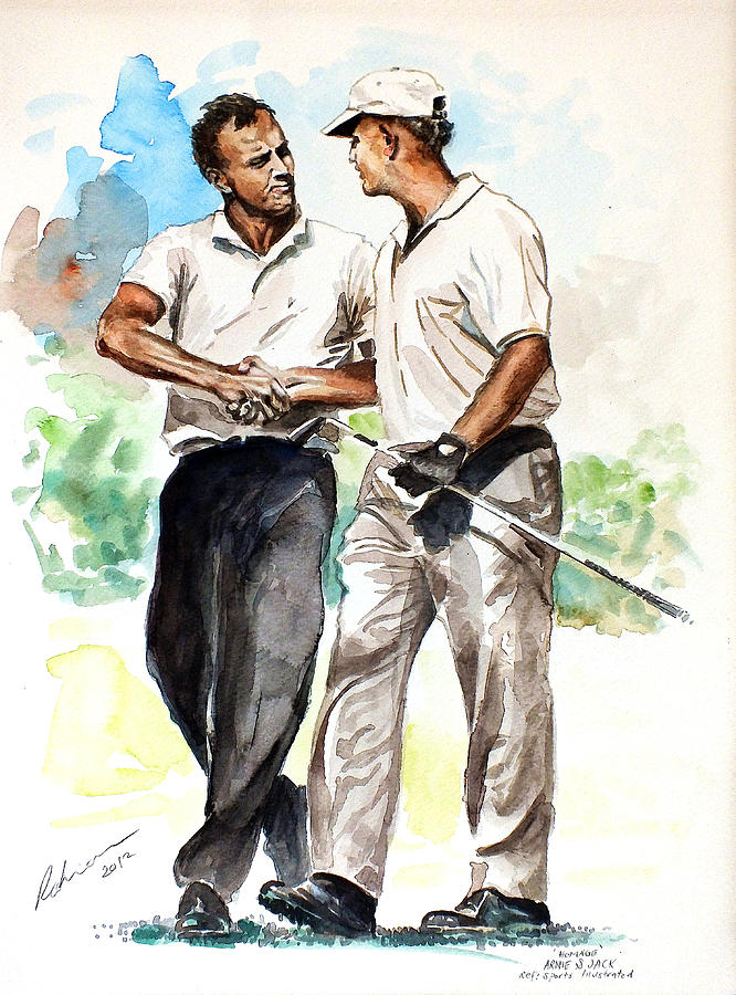 Arnold Palmer Painting - Arnold Palmer and Jack Nicklaus Watercolour sketch by Mark Robinson