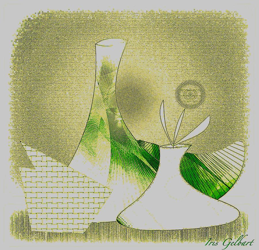 Arrangement in green and yellow Digital Art by Iris Gelbart
