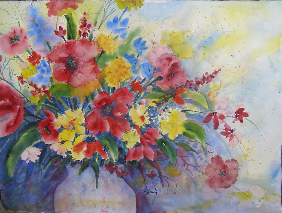 Floral Painting - Arrangement in Red and Yellow by Laurie Salmela Floral Painting - Arrangement in Red and Yellow by Laurie Salmela