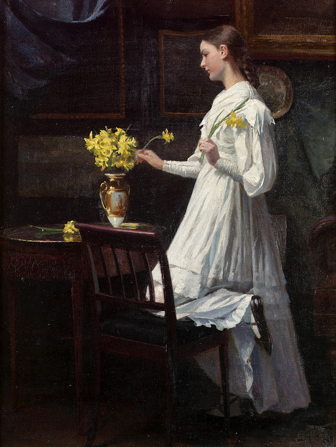 Arranging Daffodils Painting by Carl Thomsen