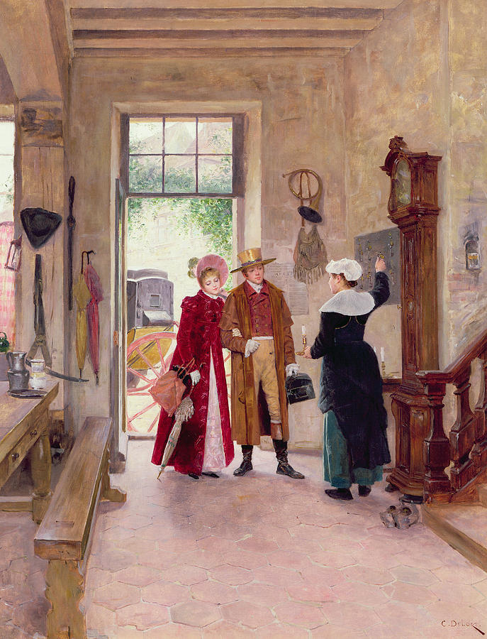 Key Painting - Arrival at the Inn by Charles Edouard Delort