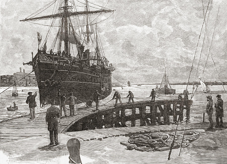 City Drawing - Arrival Of A Steamer At Southampton by Vintage Design Pics