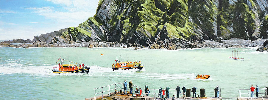 Arrival of Ilfracombes New Shannon Class Lifeboat Painting by Mark Woollacott