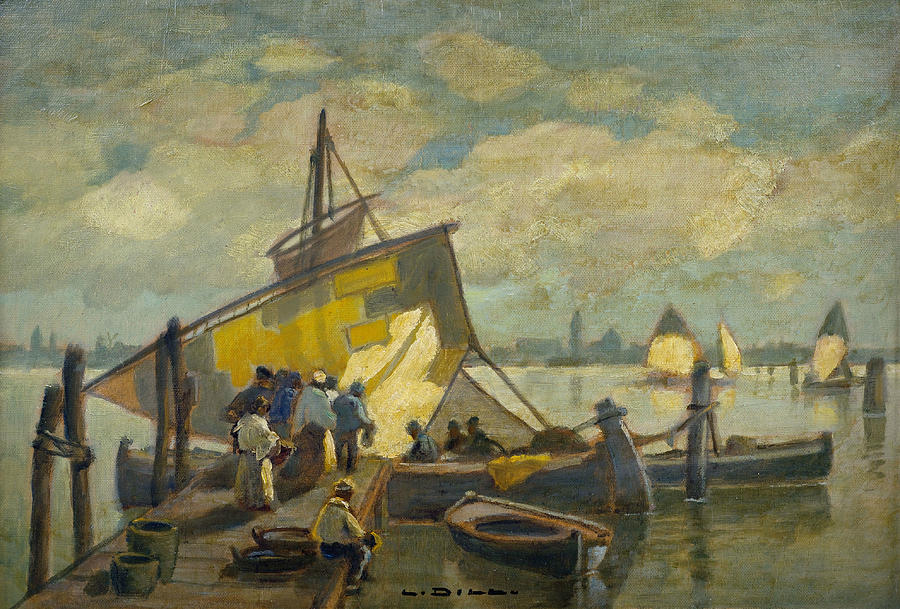 Arrival of the fishing boat Painting by Ludwig Dill