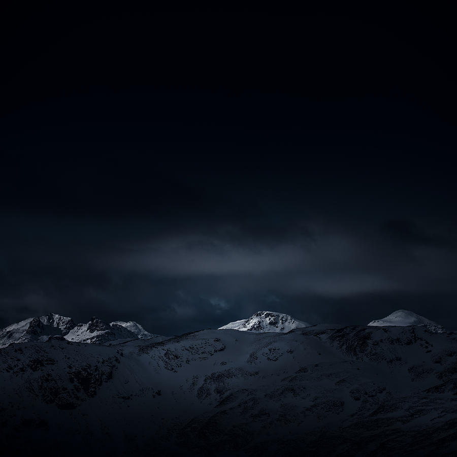 Nature Photograph - Wilderness Winter Mountain Landscape in Dark Blue by Kate Morton