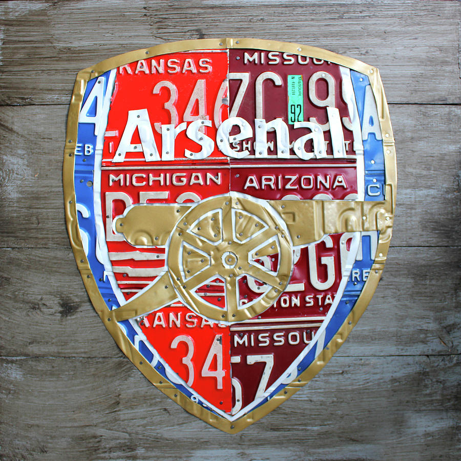 Arsenal Football Team Emblem Recycled Vintage Colorful License Plate Art Mixed Media by Design Turnpike