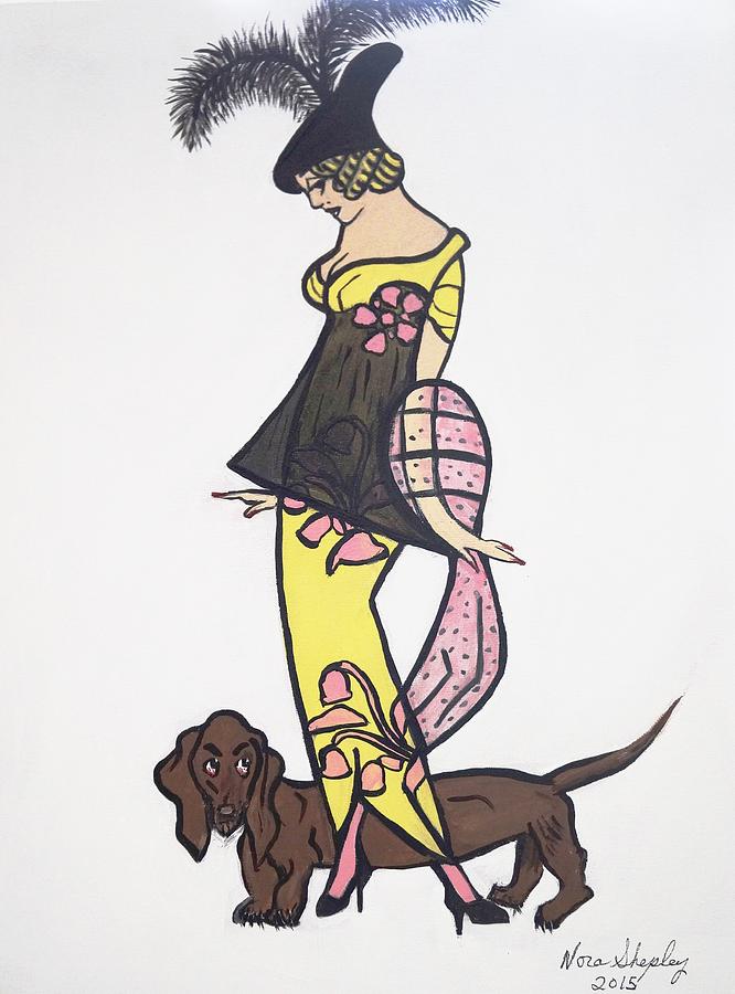 Art Deco  1920s Girls And Dogs Painting by Nora Shepley
