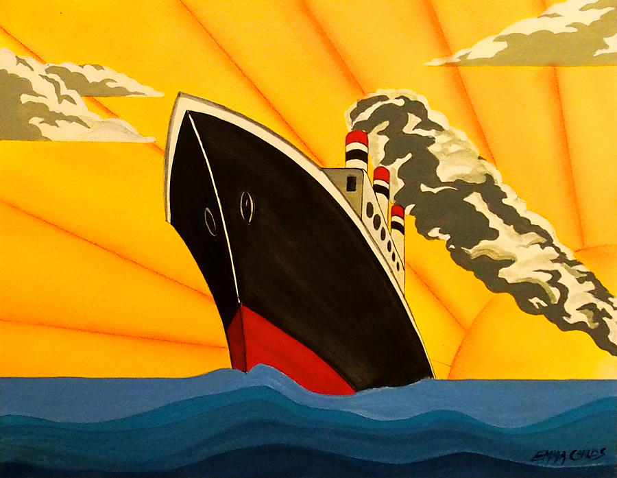 Art Deco Boat Painting by Emma Childs