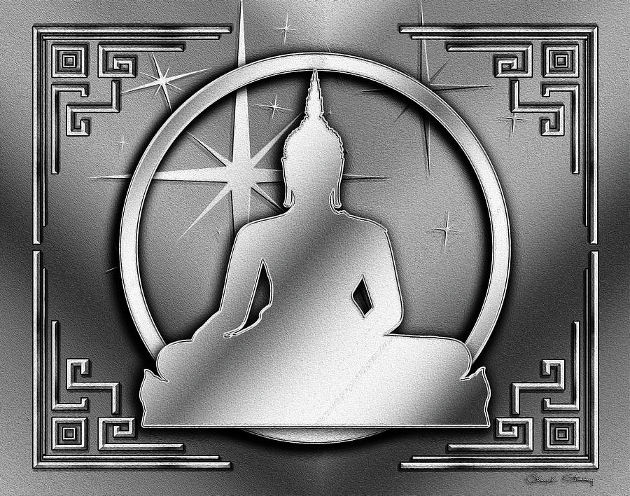 Art Deco Buddha - Stars - B W Digital Art by Chuck Staley