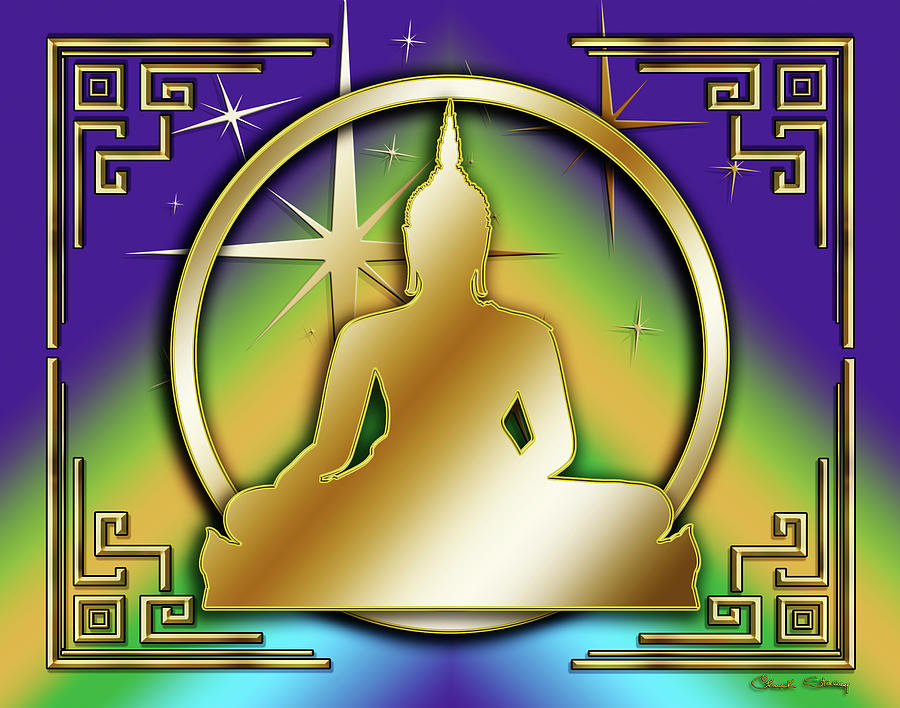 Art Deco Buddha - Stars - Purple Digital Art by Chuck Staley