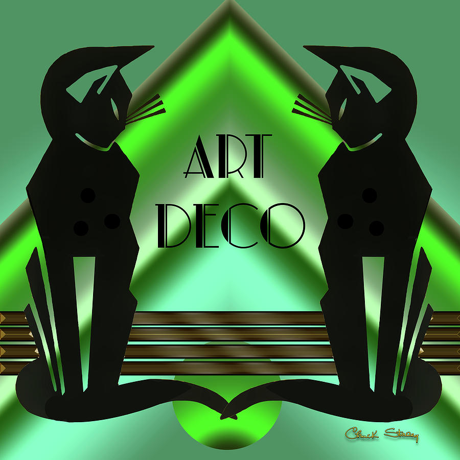 Art Deco Cats - Emerald Digital Art by Chuck Staley