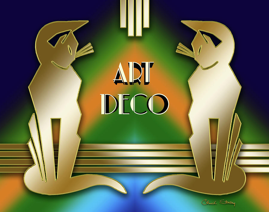 Art Deco Cats - Gold Digital Art by Chuck Staley