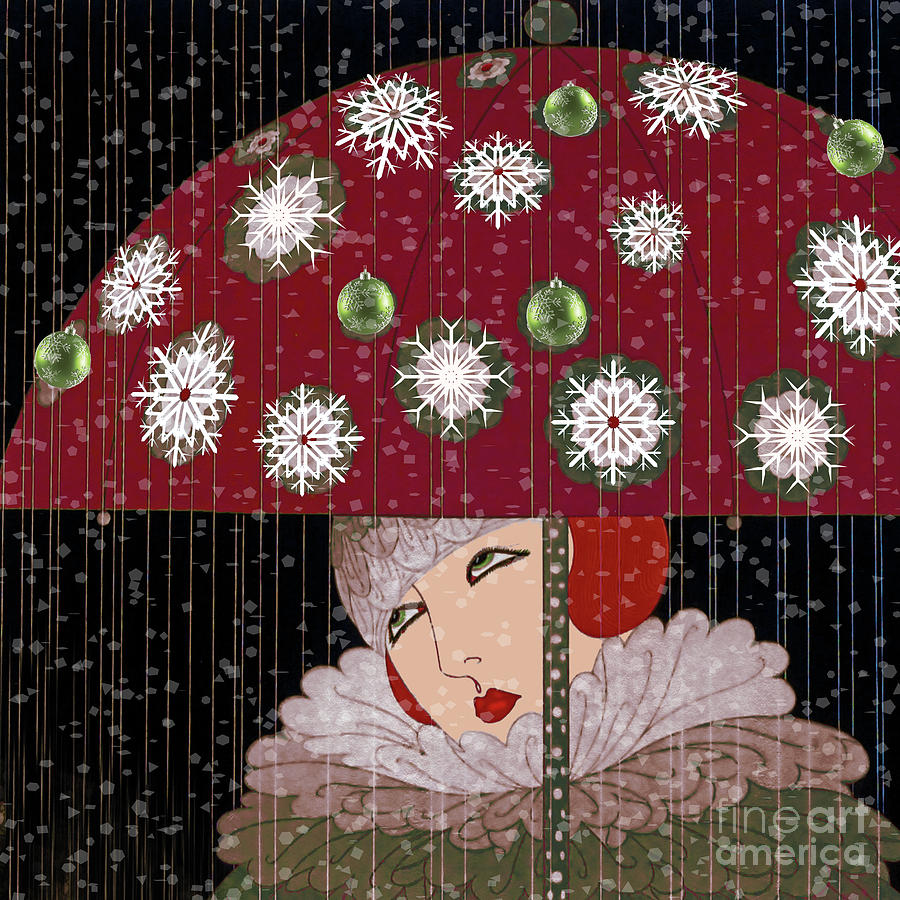 Christmas Painting - Art Deco Christmas Girl by Mindy Sommers
