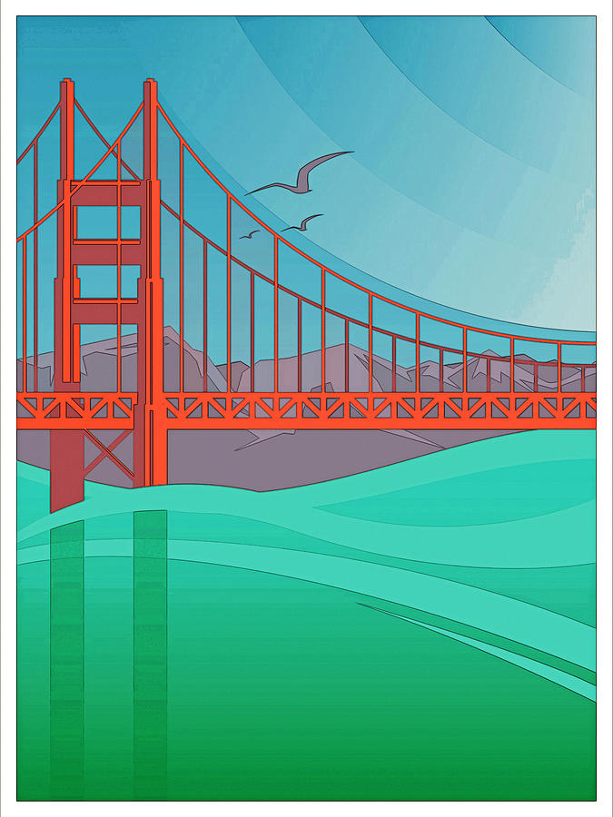 Art Deco Golden Gate Bridge San Francisco Painting by Elaine Plesser