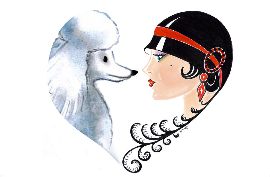 Poodle Painting - Art Deco Lady - Les Amis by Di Kaye