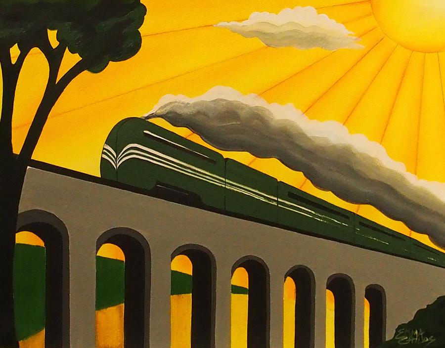 Art deco train poster Painting by Emma Childs