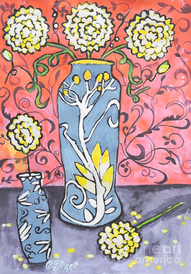 Art Deco Vase With Three Flowers Painting