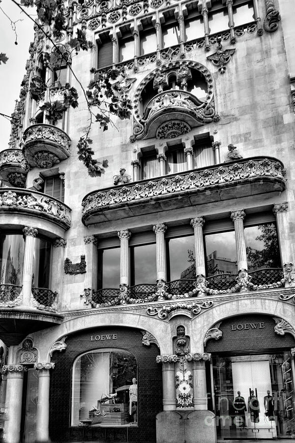 Art Nouveau European Routie Casa Lleo Morera Barcelona Spain Black White  Photograph by Chuck Kuhn