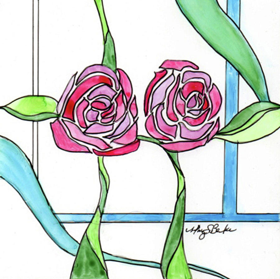 Art Nouveau Roses 3 Painting by Mary Benke
