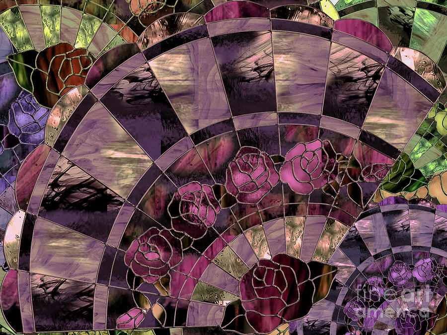Rose Painting - Art Nouveau Stained Glass Fan by Mindy Sommers