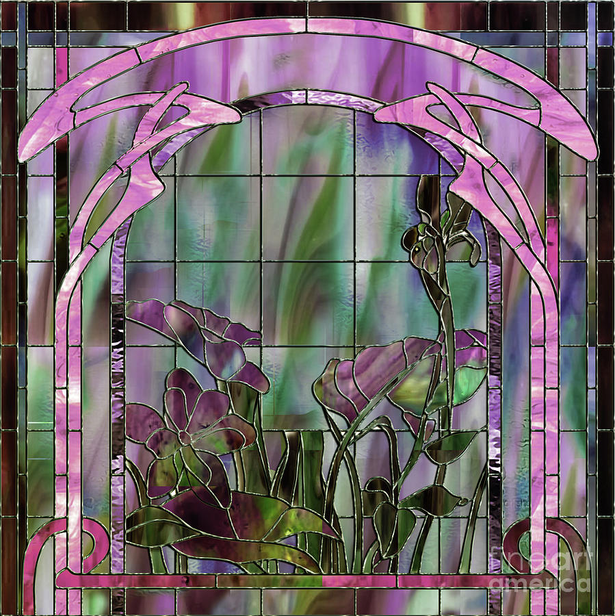 Art Nouveau Stained Glass Panel Painting by Mindy Sommers