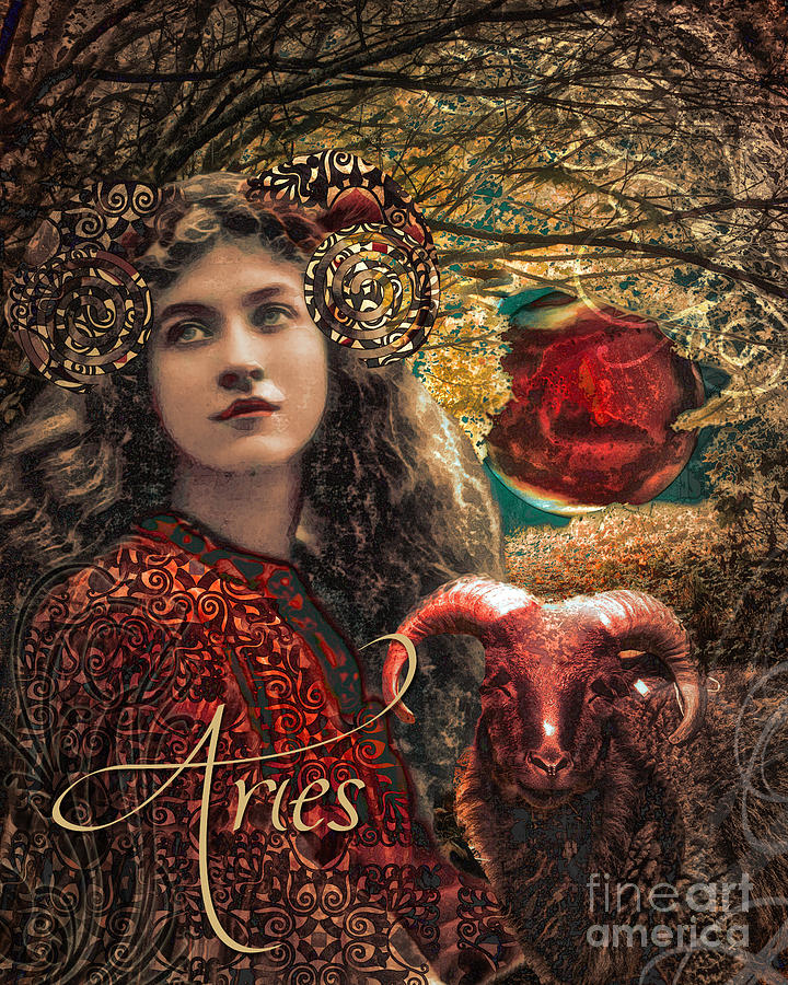 Art Nouveau Zodiac Aries Painting by Mindy Sommers