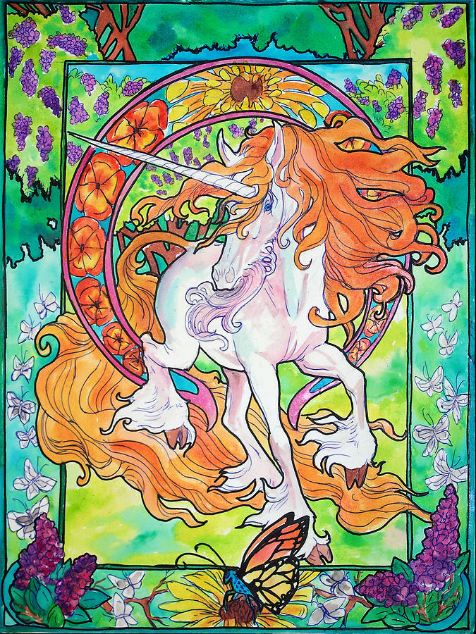 Art nuevo unicorn Painting by Jenn Cunningham