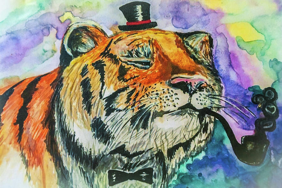 Art Painting Tiger With A Smoking Pipe Photograph