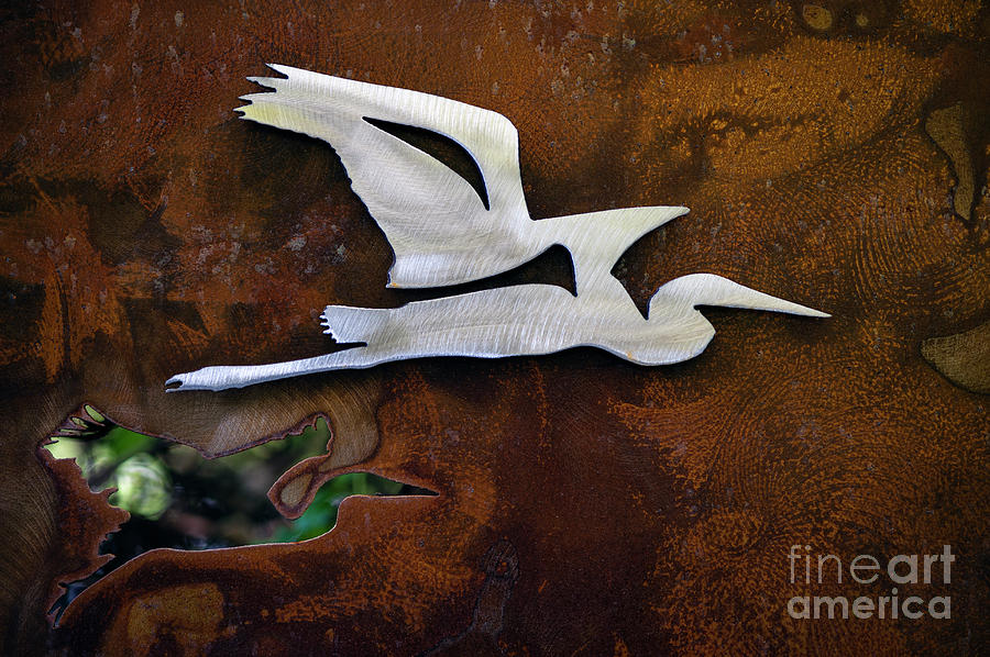 Art sculpture of Heron in flight Photograph by Jim Corwin