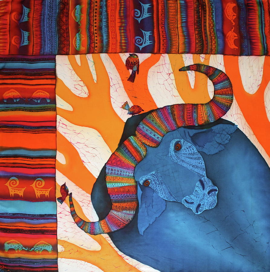 Blue buffalo hand painted silk scarf Throw Pillow by Svetlana Yakovleva -  Fine Art America