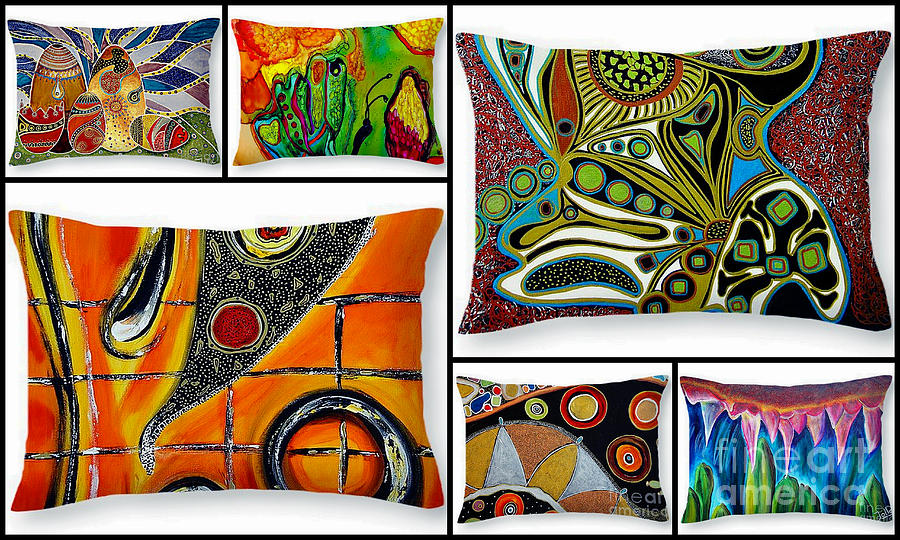 Artbyjolla Pillow Collage Painting by Jolanta Anna Karolska