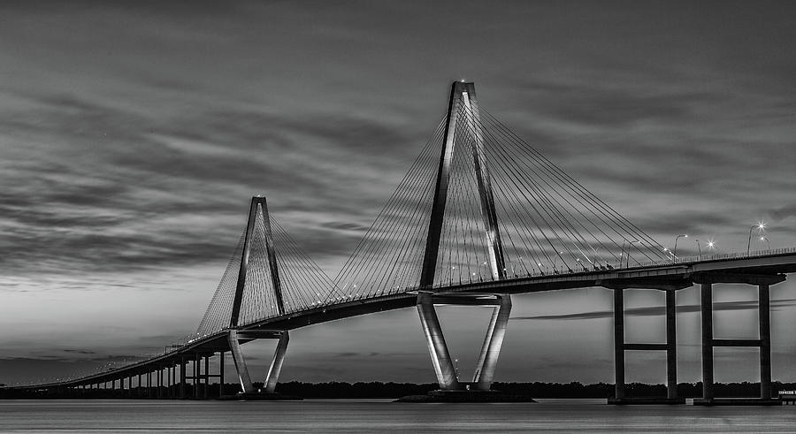 Arthur Ravenel Jr Bridge Black and White Photograph by Donnie Whitaker