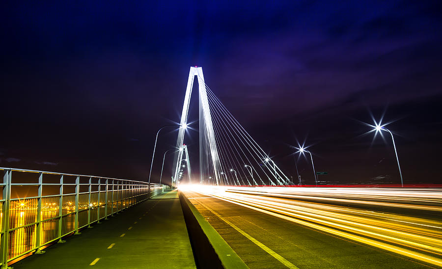 Arthur Ravenel Jr. Bridge Car Lights Photograph by Donnie Whitaker