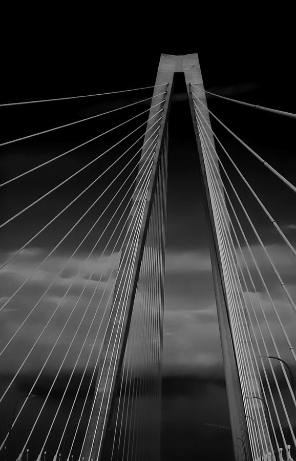 Black And White Photograph - Arthur Ravenel Jr Bridge by DigiArt Diaries by Vicky B Fuller