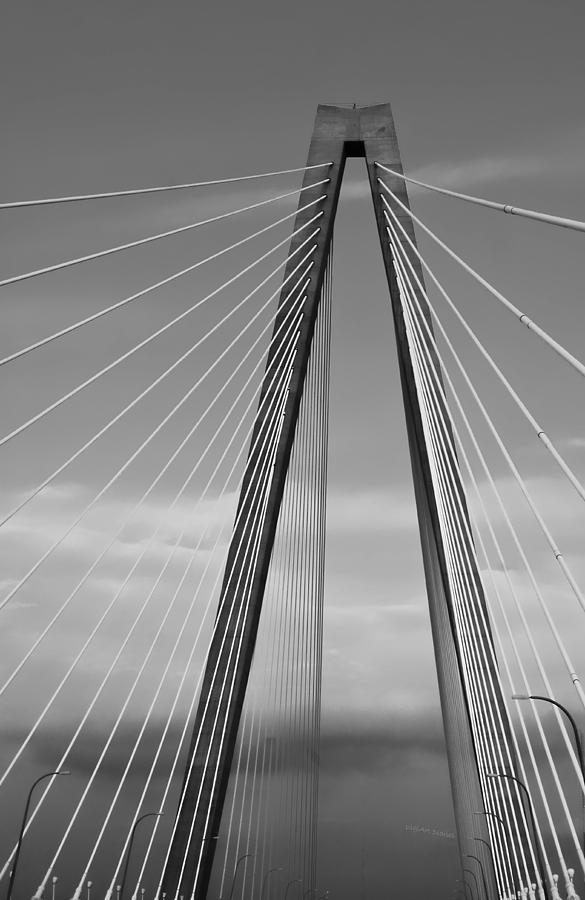 Black And White Photograph - Arthur Ravenel Jr Bridge II by DigiArt Diaries by Vicky B Fuller