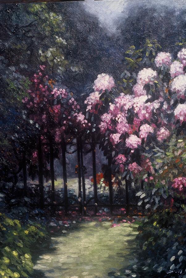 Spring Painting - Rhododendrons by the Gate by Scott Jones