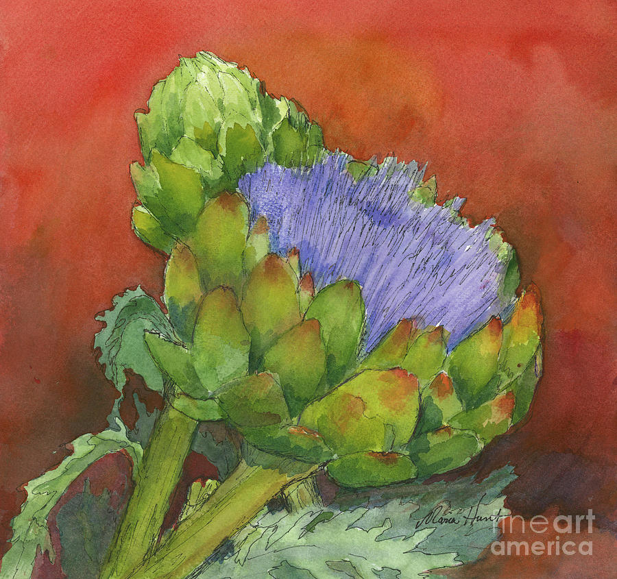 Artichoke Bathed in Red Painting by Maria Hunt