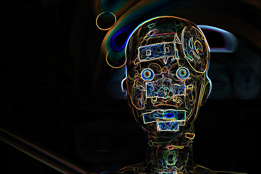 Terminator Painting - Artificial Mind Technology Intelligence Robot Face by Sezer Akdeniz
