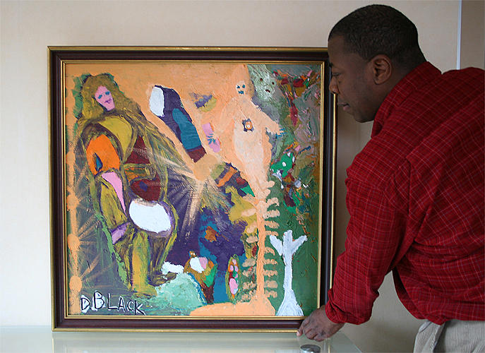 Artist Darrell Black with Dominions Creation of A New Millennium Painting by Darrell Black