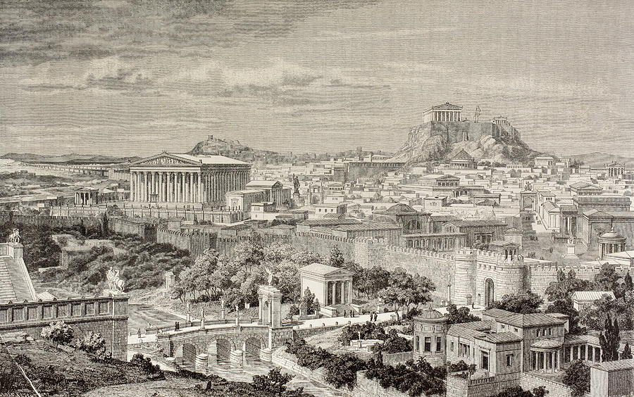 Greek Drawing - Artist S Impression Of Athens, Greece by Vintage Design Pics