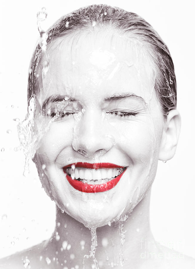 Artistic portrait of a smiling woman with water running over her Photograph by Maxim Images Exquisite Prints