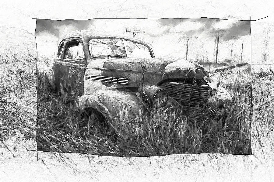 Artistic Rendition of Abandoned Auto in the Ghost Town by Okaton South Dakota Photograph by Randall Nyhof