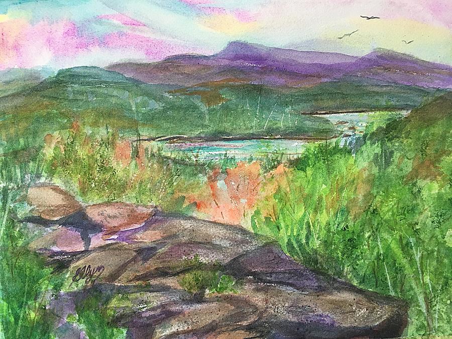 Sunset Rock and North South Lake  Painting by Ellen Levinson