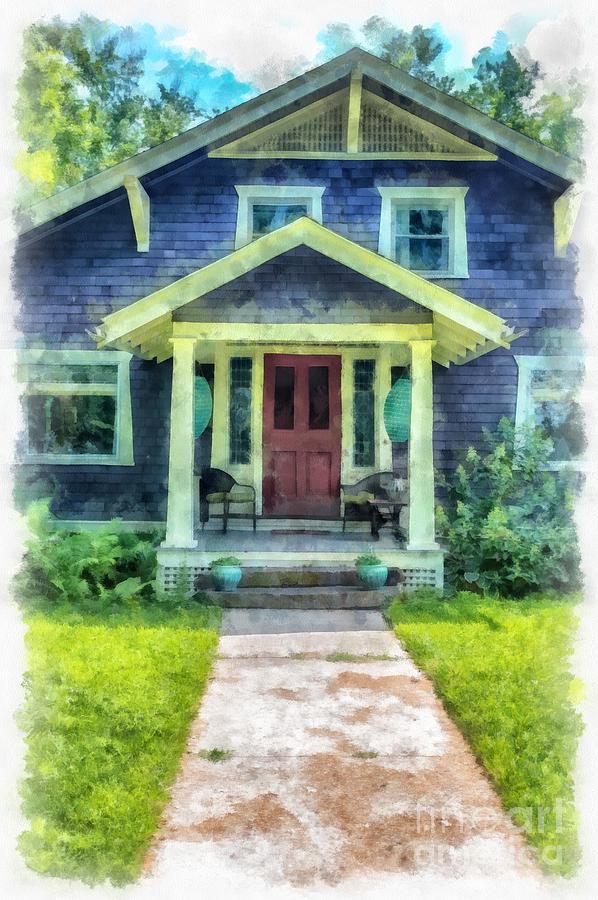 Arts and Crafts Home Deerfield MA Watercolor Digital Art by Edward Fielding