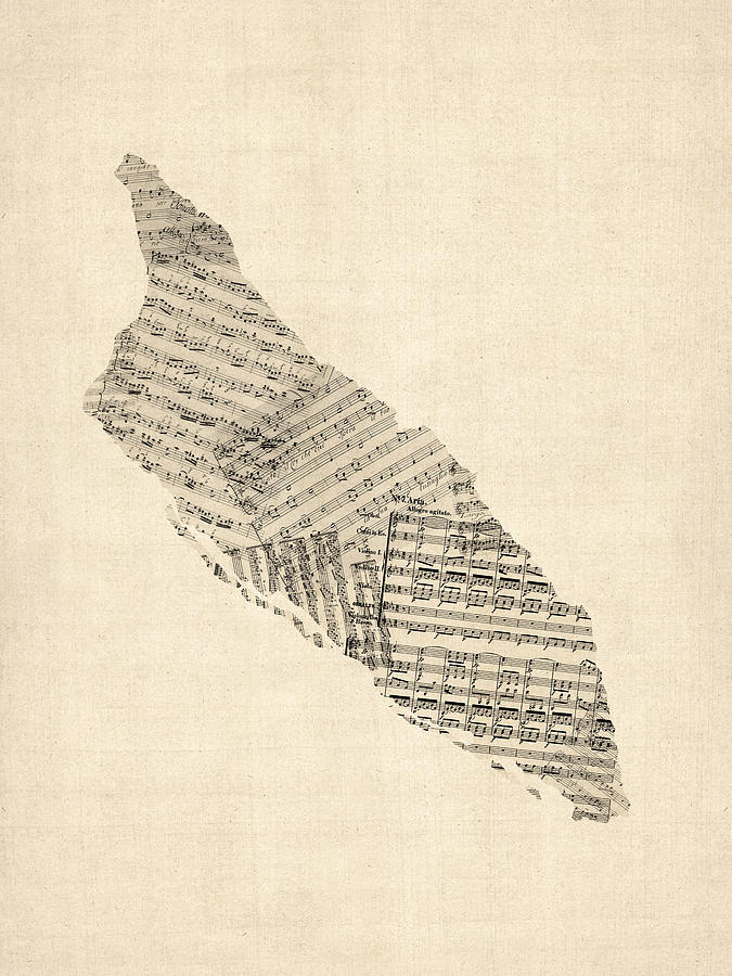 Aruba Old Sheet Music Map Digital Art by Michael Tompsett