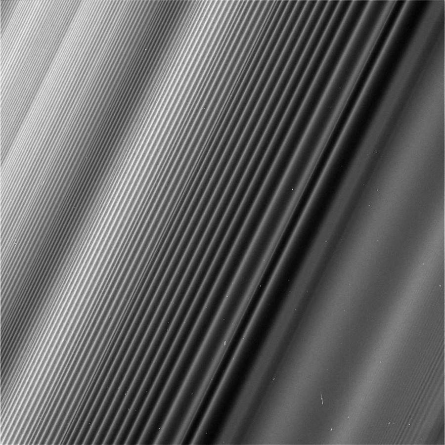 ASA s Cassini spacecraft shows a wave structure in Saturns rings known as the Janus 2 1 spiral dens Painting by Celestial Images
